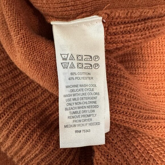 Tahari Sweater M Soft Knit Brown Buttons Pumpkin Spice Orange Cotton Boat Neck - Picture 7 of 8
